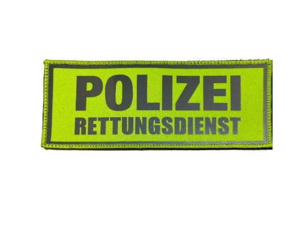HCIM Patch Klettabzeichen POLIZEI RETTUNGSDIENST- 16 x 7 cm neon gelb / reflektierend