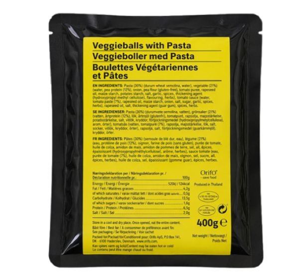 EXDK ORIFO EPA Veggieballs with Pasta 400g MHD Notfallnahrung