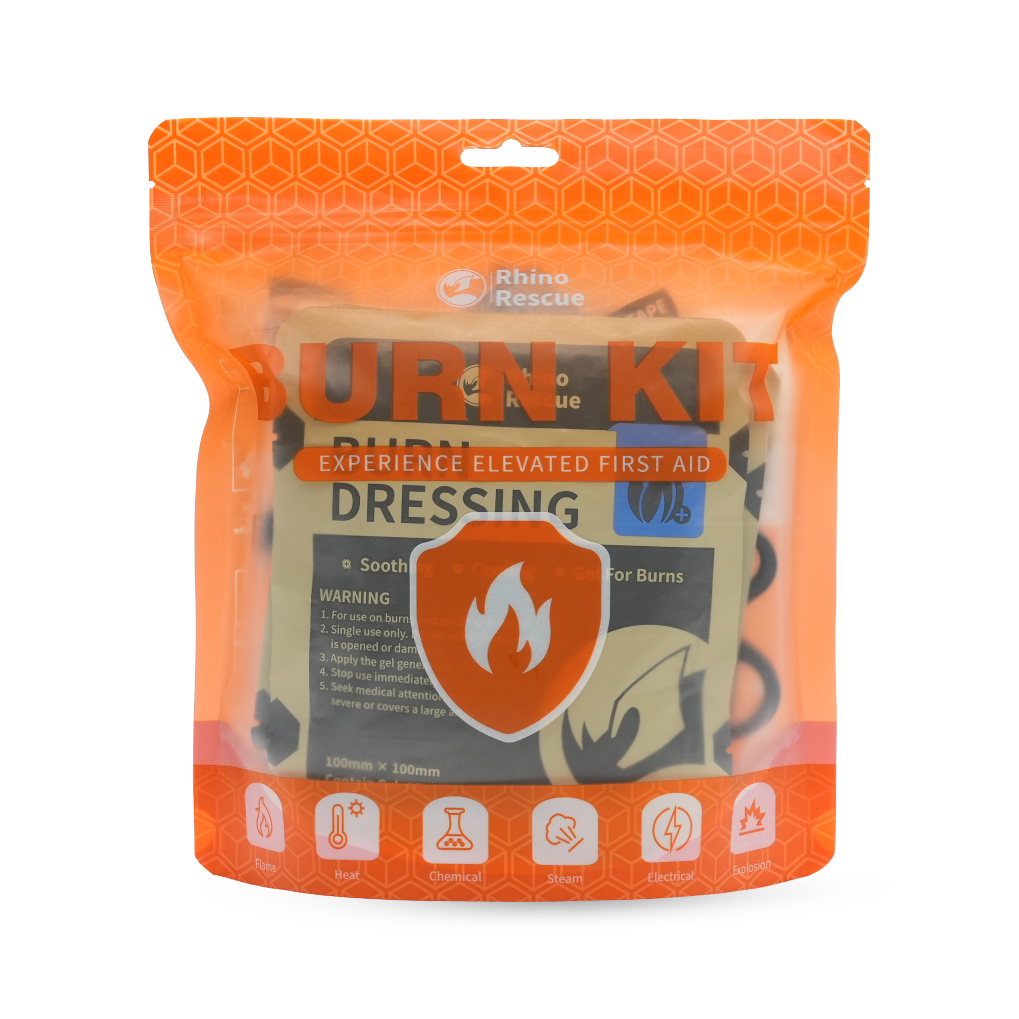 RHINO RESCUE Burn Kit - Complete First Aid Treatment With Hemostatic Gauze & Dressings