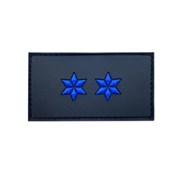 MRBS Rubber Patch POLIZEI Dienstgradabzeichen Polizeimeister (PM, 2 blaue Sterne) - 7,5 x 4 cm